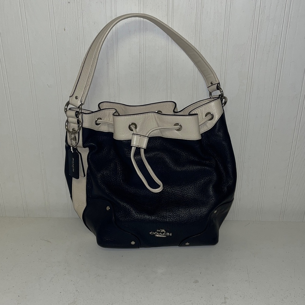 Coach Mickie Two-Tone Black and Cream Leather bucket Bag